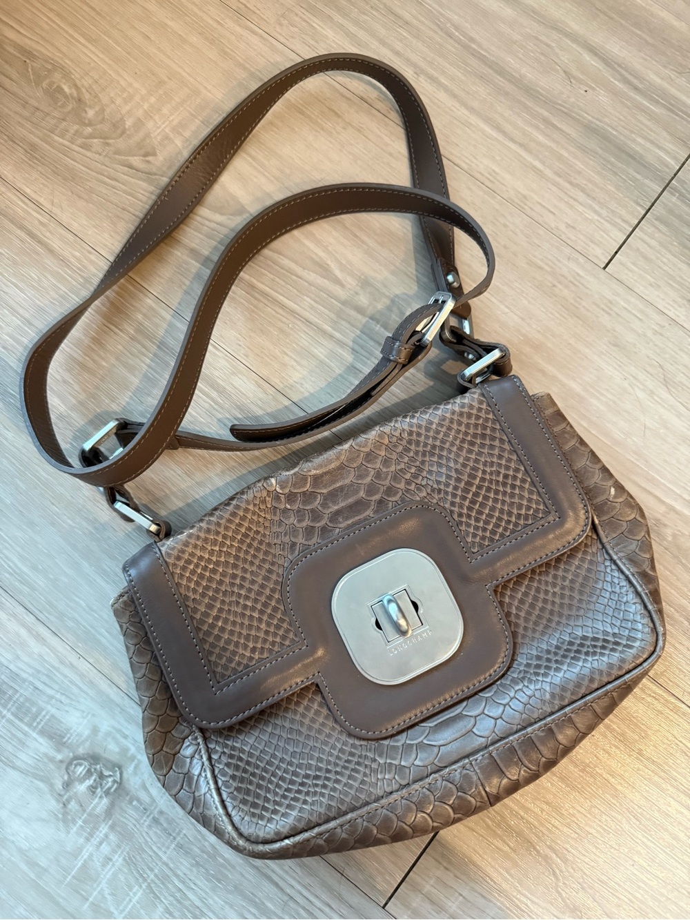 Longchamp Snake Print Leather Bag